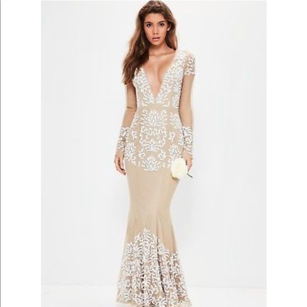 COPY - Missguided Tan and white embellished sequin maxi